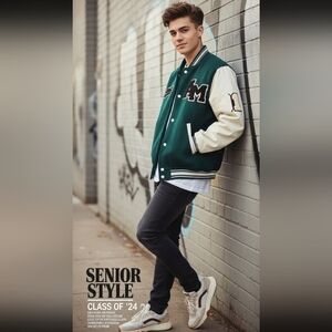 H&M Kids Varsity Bomber Jacket Green Size 14-16